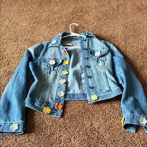 Denim Jacket with hand sewn Floral Accent patches